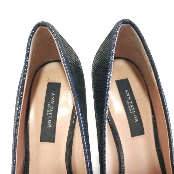 Ann Taylor Leather Peep Open Toe Pumps Heels Shoes 6 M Textured Black Slip On - Picture 3 of 9